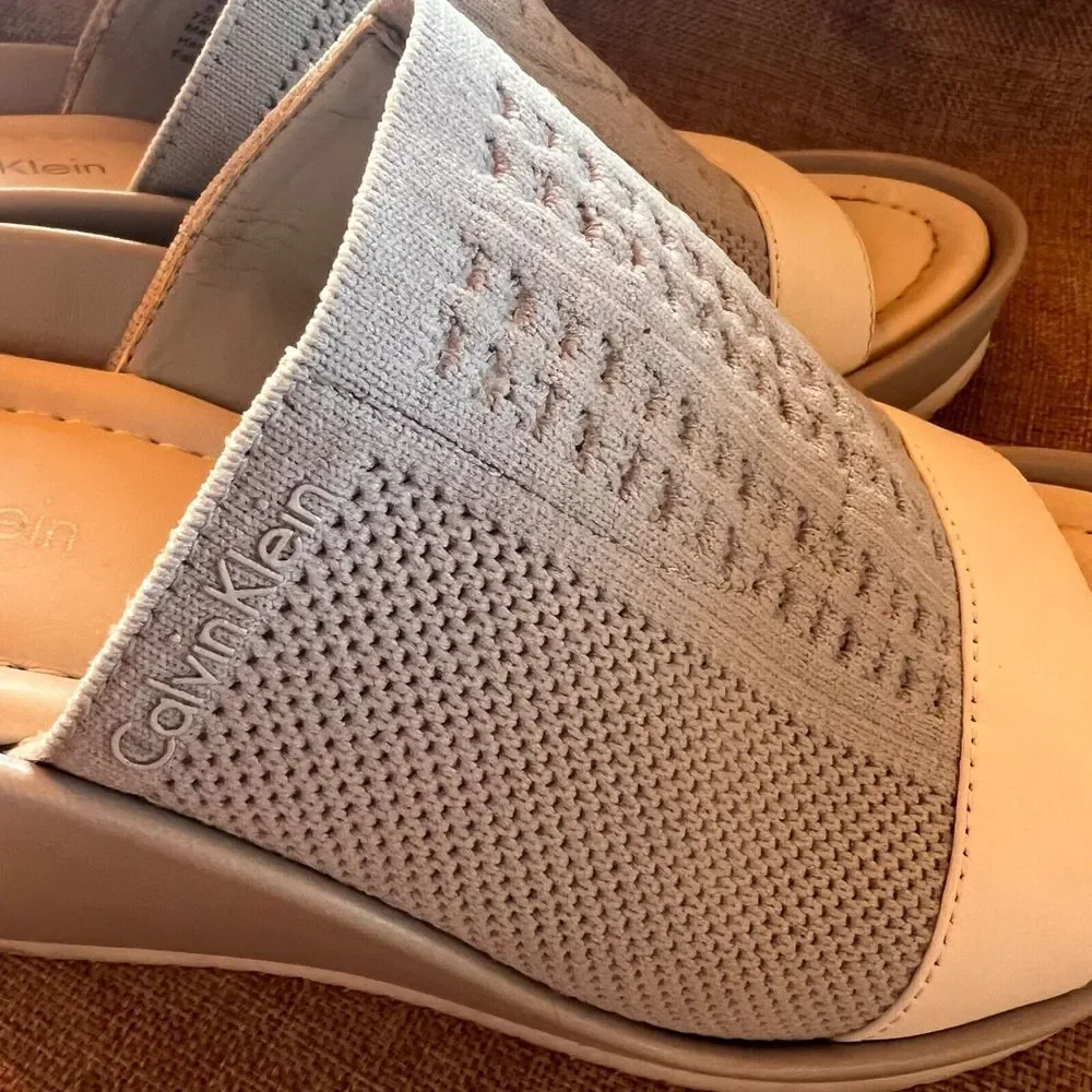 Calvin Klein Wedge Platform Gray‎ Slide Sandals Stretch PreOwned Size 8 EU 38 4